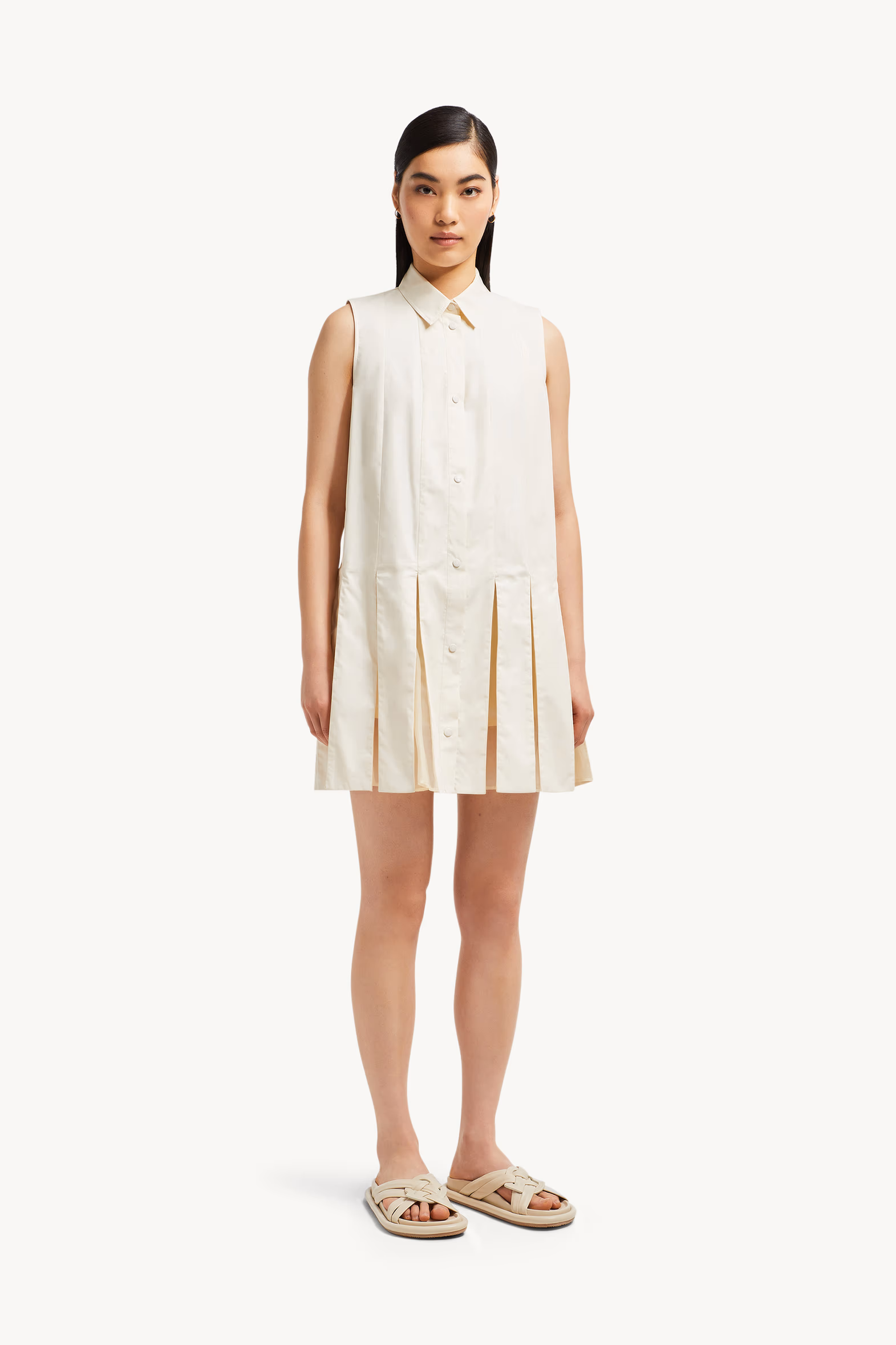 Mini robe chemise en coton et soie Femmes Blanc Ivoire Moncler 3